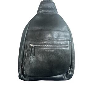 Nine West Black Genuine Leather Sling Backpack Crossbody Bag y2k gorpcore